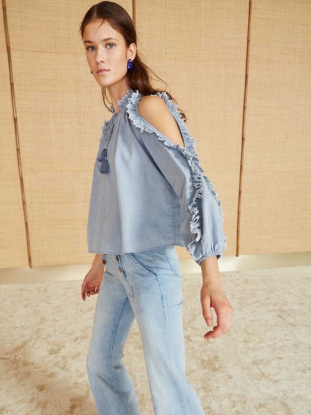 Ulla Johnson Amandine Blouse Chambray Cold Shoulders